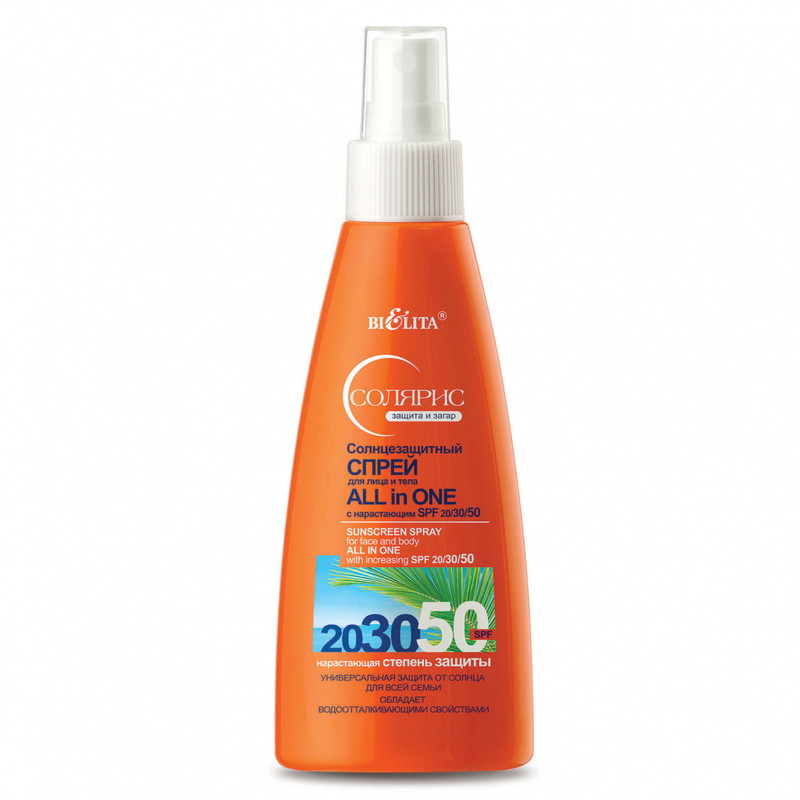 Bielita Солярис Спрей солнцезащитный д/лица и тела ALL IN ONE с нарастающим SPF20/30/50 150мл