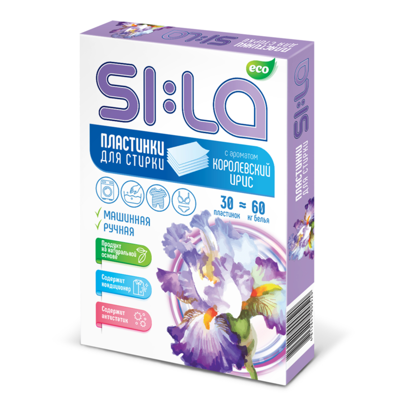 SI:LA ECO Пластинки для стирки с ароматом Королевский Ирис 30шт