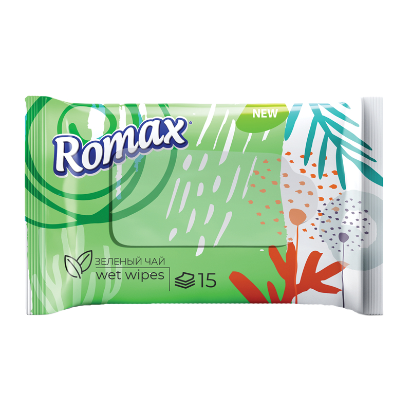*Ромакс Гигиен освеж Влажные салфетки Зеленый чай 15шт