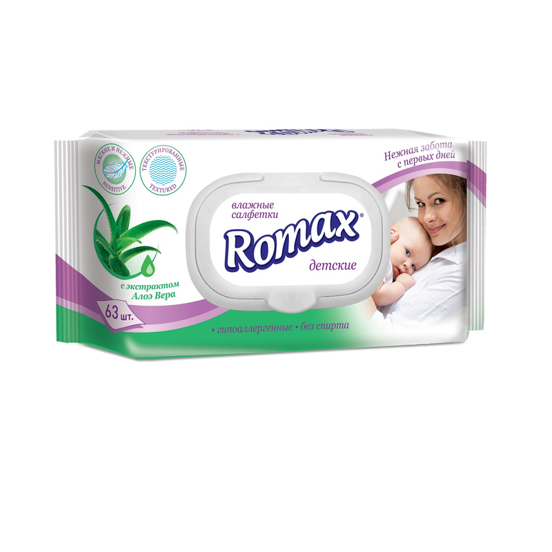 Ромакс Влажные салфетки Детские с экстрактом Алоэ 63шт клапан