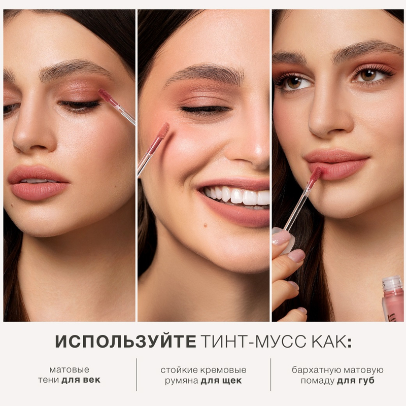 LUX visage Тинт-мусс 3 в 1 для губ, щек и век LUXVISAGE PLUSH MATT тон 306 Plumy Plum