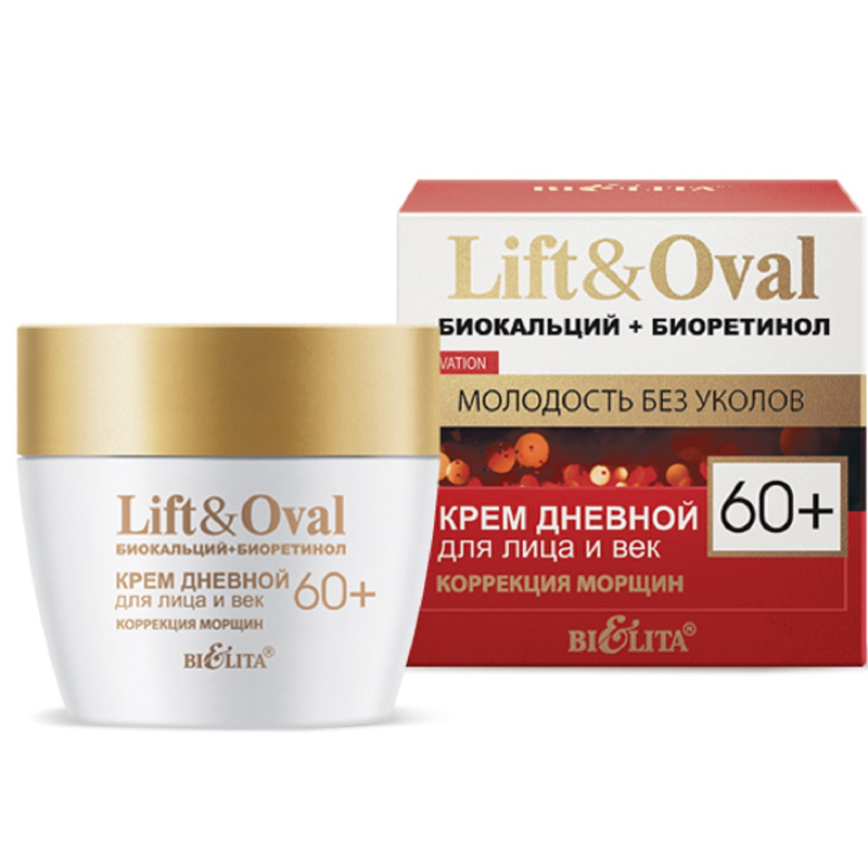 Bielita Lift&Oval 60+ Крем дневной для лица и век Коррекция морщин Биокальций+Биоретинол 50мл 