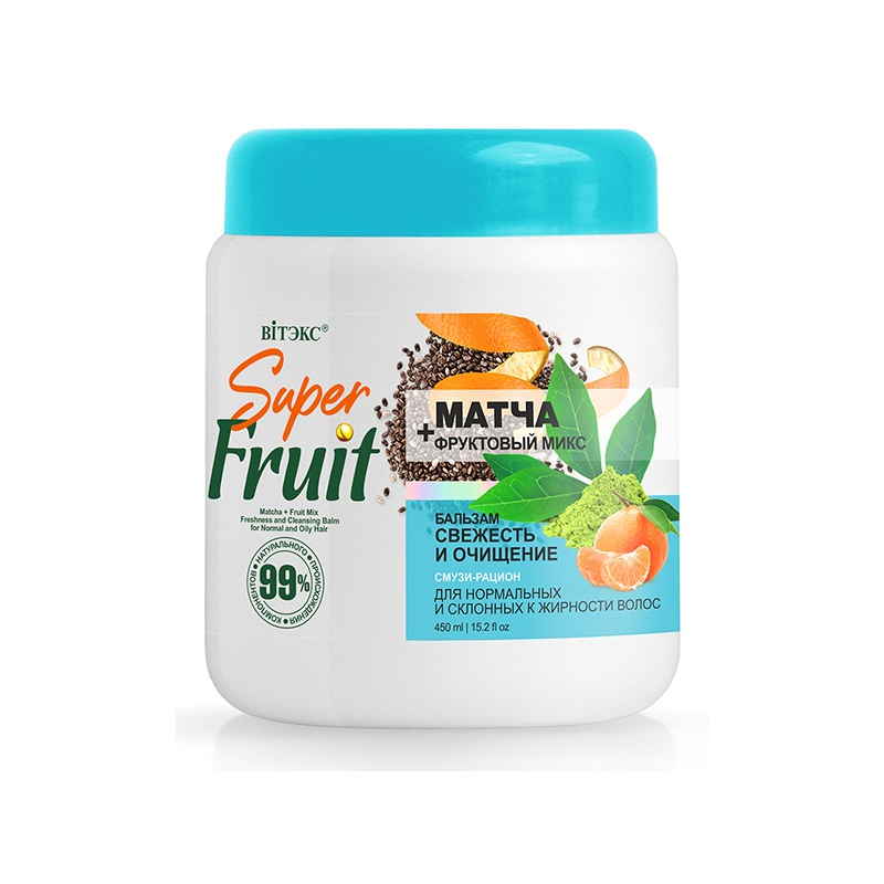 Biтэкс Super FRUIT Бальзам Свежесть и Очищение д/норм и жирных волос Матча+Фрукт.микс 450м